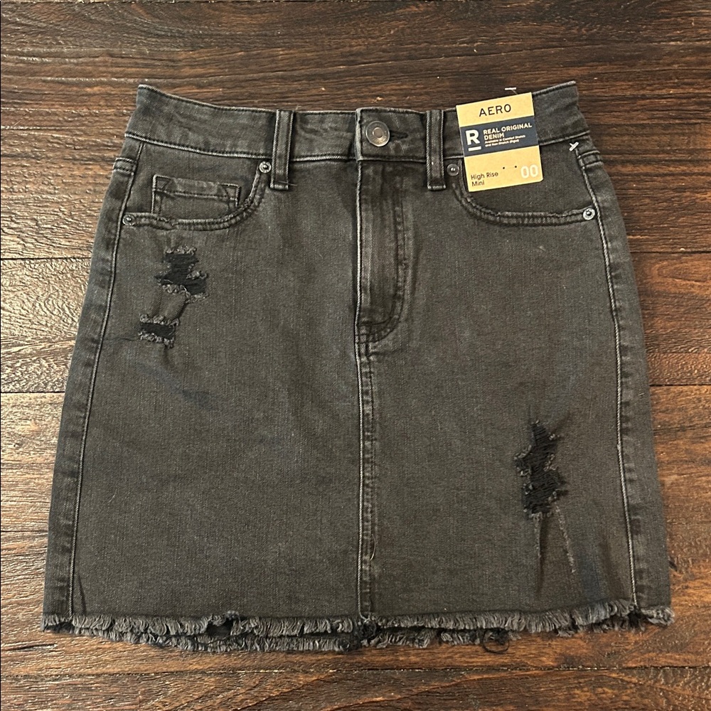 NWT Black Distressed Denim Mini Skirt